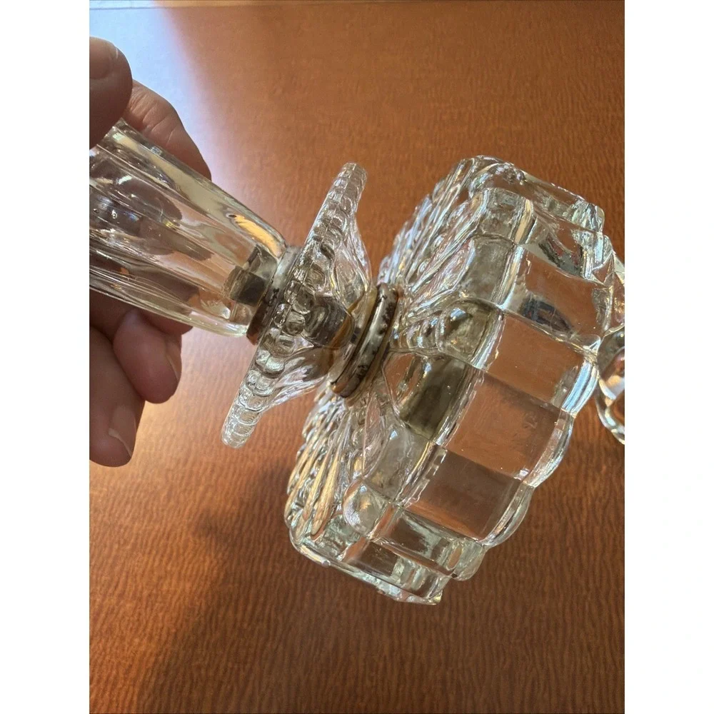 Vtg 1950's Art Deco Cut Glass Pair Of Candlestick Holders 4